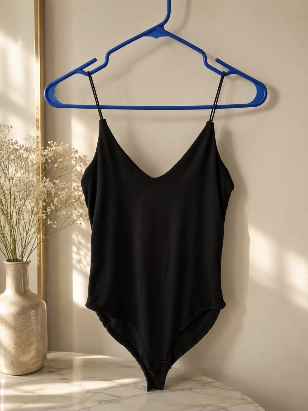 gaze Black V-Neck Spaghetti Strap Bodysuit